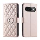 For Google Pixel 9 / 9 Pro Ring Buckle Rhombic Leather Phone Case(Rose Gold) - 1