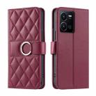 For vivo Y35 4G / Y22s 4G / Y77E 5G Ring Buckle Rhombic Leather Phone Case(Red) - 1