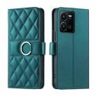 For vivo Y35 4G / Y22s 4G / Y77E 5G Ring Buckle Rhombic Leather Phone Case(Green) - 1