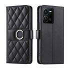 For vivo Y35 4G / Y22s 4G / Y77E 5G Ring Buckle Rhombic Leather Phone Case(Black) - 1