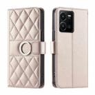 For vivo Y35 4G / Y22s 4G / Y77E 5G Ring Buckle Rhombic Leather Phone Case(Rose Gold) - 1