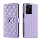 For vivo Y35 4G / Y22s 4G / Y77E 5G Ring Buckle Rhombic Leather Phone Case(Purple) - 1