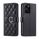 For vivo Y16 4G / Y56 5G / Y02s 4G Ring Buckle Rhombic Leather Phone Case(Black) - 1