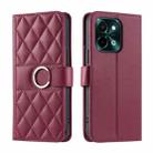 For vivo Y28 4G Global Ring Buckle Rhombic Leather Phone Case(Red) - 1