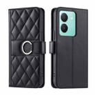 For vivo Y36 4G / 5G / Y27 5G Ring Buckle Rhombic Leather Phone Case(Black) - 1