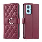 For OPPO A36 / A76  / A96 4G / K10 4G Ring Buckle Rhombic Leather Phone Case(Red) - 1