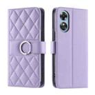 For OPPO A58 4G Global Ring Buckle Rhombic Leather Phone Case(Purple) - 1