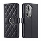 For OPPO Reno11 Pro 5G Global Ring Buckle Rhombic Leather Phone Case(Black) - 1