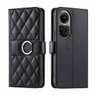 For OPPO Reno10 /10 Pro 5G Global Ring Buckle Rhombic Leather Phone Case(Black) - 1