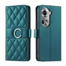 For OPPO Reno11 5G Global Ring Buckle Rhombic Leather Phone Case(Green) - 1
