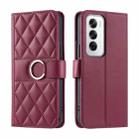 For OPPO Reno12 5G Global Ring Buckle Rhombic Leather Phone Case(Red) - 1
