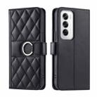 For OPPO Reno12 5G Global Ring Buckle Rhombic Leather Phone Case(Black) - 1
