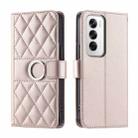 For OPPO Reno12 5G Global Ring Buckle Rhombic Leather Phone Case(Rose Gold) - 1