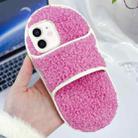 For iPhone 12 / 12 Pro Creative Plush Slipper Design TPU Phone Case(Rose Red) - 1