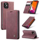 For iPhone 12 mini CaseMe-013 Multifunctional Retro Frosted Horizontal Flip Leather Case with Card Slot & Holder & Wallet(Wine Red) - 1