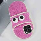 For iPhone 15 Pro Max Creative Plush Big Eyes Slipper Design TPU Phone Case(Rose Red) - 1