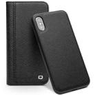 For iPhone X / XS QIALINO 2 in 1 Cross Texture Top-grain Leather  + PC + TPU Horizontal Flip Leather Case with Holder & Card Slots(Black) - 1