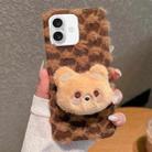 For iPhone 16 Doll Plush PU Hybrid PC Phone Case(Brown) - 1