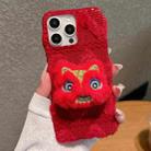 For iPhone 15 Pro Max Doll Plush PU Hybrid PC Phone Case(Red) - 1