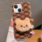 For iPhone 14 Plus Doll Plush PU Hybrid PC Phone Case(Brown) - 1