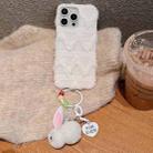 For iPhone 16 Pro Max W-texture Plush PU Hybrid PC Phone Case with Doll Keychain(White) - 1