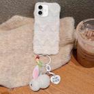 For iPhone 16 Plus W-texture Plush PU Hybrid PC Phone Case with Doll Keychain(White) - 1