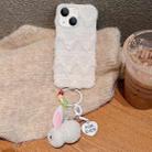 For iPhone 15 W-texture Plush PU Hybrid PC Phone Case with Doll Keychain(White) - 1