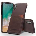 For iPhone X / XS QIALINO Shockproof Cowhide Leather Protective Case with Card Slot(Dark Brown) - 1