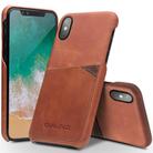 For iPhone X / XS QIALINO Shockproof Cowhide Leather Protective Case with Card Slot(Light Brown) - 1