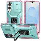 For Samsung Galaxy S25 Edge 5G Sliding Camshield Holder Phone Case(Pink + Grey Green) - 1