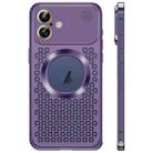 For iPhone 16 Spring Buckle MagSafe Magnetic Metal Aromatherapy Phone Case(Purple) - 1