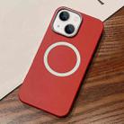 For iPhone 14 Leather Texture Design MagSafe Full Coverage Phone Case(Red) - 1