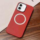 For iPhone 16 Leather Texture Design MagSafe Full Coverage Phone Case(Red) - 1