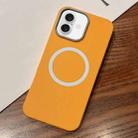 For iPhone 16 Leather Texture Design MagSafe Full Coverage Phone Case(Yellow) - 1
