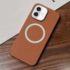 For iPhone 16 Plus Leather Texture Design MagSafe Full Coverage Phone Case(Brown) - 1