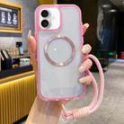 For iPhone 16 Plus Airbag 3 in 1 CD Texture MagSafe Phone Case with Strap(Pink) - 1