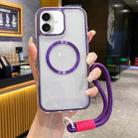 For iPhone 16 Plus Airbag 3 in 1 CD Texture MagSafe Phone Case with Strap(Purple) - 1