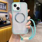 For iPhone 15 Plus Airbag 3 in 1 CD Texture MagSafe Phone Case with Strap(Mint Green) - 1