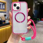 For iPhone 15 Plus Airbag 3 in 1 CD Texture MagSafe Phone Case with Strap(Rose Red) - 1