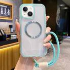 For iPhone 14 Plus Airbag 3 in 1 CD Texture MagSafe Phone Case with Strap(Mint Green) - 1