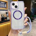 For iPhone 14 Airbag 3 in 1 CD Texture MagSafe Phone Case with Strap(Taro Purple) - 1