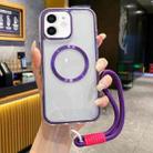 For iPhone 12 Airbag 3 in 1 CD Texture MagSafe Phone Case with Strap(Purple) - 1