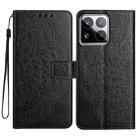 For Xiaomi 15 Pro Flower Embossed Leather Phone Case(Black) - 1