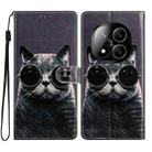 For Redmi Note 14 Pro+ 5G Colored Drawing Leather Phone Case(Sunglasses Cat) - 1