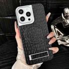 For iPhone 15 Pro Max Pebble Pattern PU MagSafe Phone Case with Holder(Black) - 1