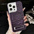 For iPhone 15 Pro Pebble Pattern PU MagSafe Phone Case with Holder(Purple) - 1