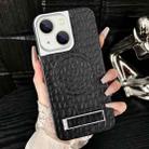 For iPhone 15 Pebble Pattern PU MagSafe Phone Case with Holder(Black) - 1