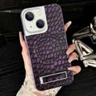 For iPhone 15 Pebble Pattern PU MagSafe Phone Case with Holder(Purple) - 1