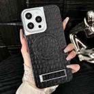 For iPhone 12 Pro Max Pebble Pattern PU MagSafe Phone Case with Holder(Black) - 1