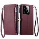 For Xiaomi 15 Leather Stitching Multi-card Slot Zipper Phone Case(Wine Red) - 1